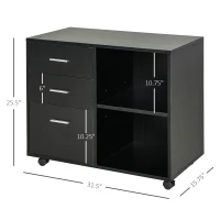 HOMCOM 3 Drawer Printer Stand, Mobile Office Cabinet with 2 Storage Shelves for Home Office, Black(m-3)