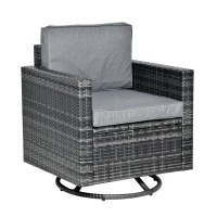 Outsunny Outdoor Swivel Rocker, PE Wicker Dining Chair, 360 Degree Swivel Patio Glider with Cushions for Backyard, Lawn, Garden, Deck, Porch, Steel Frame, Gray(m-1)