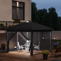 Outsunny 11' x 11' Pop Up Gazebo, Instant Canopy Tent with Solar LED Light, Remote Control, Netting and Carrying Bag for Backyard Garden Patio, Black(m-10)