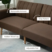HOMCOM Two Seater Sofa Bed, Convertible Futon Couch Bed, Linen Upholstered Loveseat with Adjustable Backrest for Small Spaces, Living Room, Apartment, and Dorm, Brown(m-7)