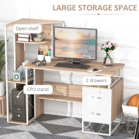 HOMCOM 52" Modern Computer Desk with Storage Shelves and Drawers, Home Office Desk, Study Workstation with CPU Stand, Oak(m-5)