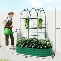 Outsunny Galvanised Raised Garden Bed with Arched Trellis, 5 x 3 x 6ft Metal Outdoor Planter Box with Open Bottom, Green(m-3)
