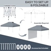 Outsunny 10' x 10' Pop-Up Canopy Tent with 1 Removable Sidewall, Commercial Instant Sun Shelter, Tents for Parties with Wheeled Carry Bag for Outdoor, Garden, Patio, Gray(m-5)