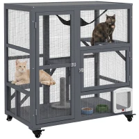 PawHut Cat House, Indoor Cat Enclosure on Wheels with Openable Top, 39"(m-11)
