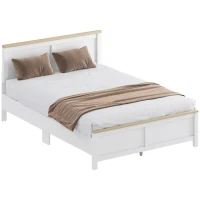 HOMCOM Full Bed Frame with Headboard, Modern Platform Bed Frame with Wooden Slats, No Box Spring Needed, Easy Assembly, White(m-11)