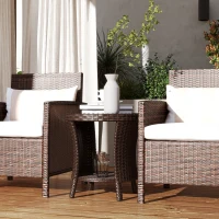 Outsunny 18" Wicker Outdoor Coffee Table, PE Rattan Patio Side Table with 2-Tier Storage, Composite Wood Top, Mixed Brown(m-8)