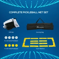 Soozier Pickleball Set with Net on Wheels, Markers, 4 Pickleball Paddles and 4 Balls, for Driveway Backyard(m-4)