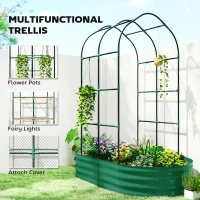 Outsunny Galvanised Raised Garden Bed with Arched Trellis, 5 x 3 x 6ft Metal Outdoor Planter Box with Open Bottom, Green(m-5)