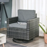 Outsunny Outdoor Swivel Rocker, PE Wicker Dining Chair, 360 Degree Swivel Patio Glider with Cushions for Backyard, Lawn, Garden, Deck, Porch, Steel Frame, Gray(m-2)