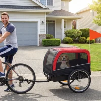 PawHut Dog Bike Trailer, Pet Cart Bicycle Carrier with 20" Air Tires, Quick-Release Wheels, Reflectors, Flag(m-12)