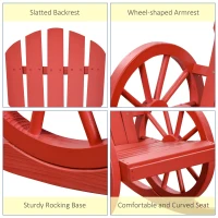 Outsunny Wooden Rocking Chair, Adirondack Rocker Chair w/Slatted Design and Oversized Back, Outdoor Rocking Chair with Wagon Wheel Armrest for Porch, Poolside, and Garden, Red(m-8)