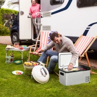 Outsunny 12 V Car Fridge, 3 Zone 21 Quart Portable Compressor Electric Cooler with Seat Belt Slot, Fridge Freezer, -7.6 °F (-22 °C), for Camping, Truck, RV, Travel, Boat, Outdoor and Home Use(m-2)