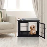 PawHut Dog Crate Furniture, 32" Small Dog Cage End Table with 2 Doors, Lockable Door, Puppy Kennel Indoor, Black(m-3)