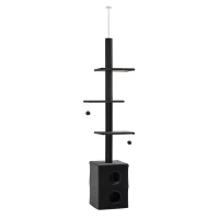 PawHut Cat Tree Floor to Ceiling Condo w/ Jute Scratching Post Dangling Ball Adjustable 86.5" H -96.5" H, Grey(m-1)