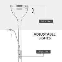 HOMCOM Modern LED 2 Light Floor Lamp, Tall Standing Lamp with Rotatable Ring Light and Height Adjustable Side Light for Living Room or Bedroom, Silver(m-4)