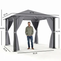 Outsunny 10' x 10' Patio Gazebo, Outdoor Gazebo Canopy Shelter with Netting & Curtains, Vented Roof, for Garden, Lawn, Backyard and Deck, Black(m-3)