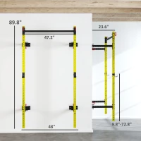 Soozier Folding Squat Rack with Pull Up Bar, Wall Mounted and Adjustable, 1000 Pounds Capacity Power Rack, Yellow(m-3)