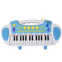 Qaba 31-Key Kids Toy Keyboard Piano, Electronic Musical Instrument with Multiple Sounds, Stool, Microphone and Bright Flashing Lights, Blue(m-9)