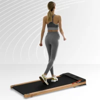 Soozier Wood Walking Pad, Smart Under Desk Treadmill, Walking Jogging Machine with Blue Tooth Speaker, Remote Control, 12 Pre-Programs, Transport Wheels and LED Display for Home Gym Office(m-10)