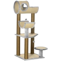 PawHut 48" Fun Cat Tree with Scratching Posts, Small Cat Tower for Indoor Cat Furniture, Cat Tunnel Bed Activity Center Climbing Toy(m-11)