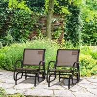 Outsunny 2 Piece Porch Glider Chair Set, Metal Frame Swing Glider Chair with Breathable Mesh Fabric, Curved Armrests and Steel Frame for Garden, Poolside, Backyard, Balcony, Brown(m-10)