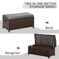Outsunny 38 Gallon Outdoor Wicker Storage Bench Deck Box, PE Rattan Patio Furniture Pool Storage Bin Container with Interior Waterproof Cloth Bag and Comfortable Cushion, Cream White(m-4)