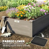 Outsunny 96" x 24" x 10" Wooden Raised Garden Bed with 2 Planter Boxes and Non-woven Fabric Liner for Patio, Gray(m-6)
