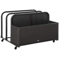 Outsunny Wicker Patio Pool Float Storage Basket, PE Rattan Outdoor Pool Caddy with Rolling Wheels for Floaties, Noodles, Life Vests, Beach Balls, Garden Furniture, Mixed Brown(m-1)