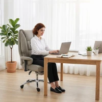HOMCOM Ergonomic Office Chair, High Back Reclining Desk Chair with Adjustable Armrests, Pet Friendly Faux Leather, Light Gray(m-8)