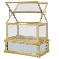 Outsunny Raised Garden Flower Bed Kit with Greenhouse, Wooden Cold Frame Planter, 35.5" x 22.5" x 38.25", Natural(m-1)