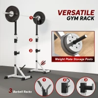 Soozier Pair of Adjustable Squat Rack Standard 53.5"-69.25" Barbell Rack Stand 440lbs Capacity, 2" Steel Heavy Duty Bench Press Rack, Support 3 Sets Barbells Storage(m-4)