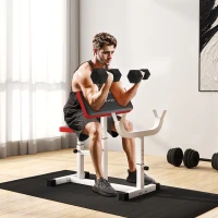 Soozier 265 LBS Preacher Curl Bench for Strength Training, Adjustable Seated Arm Isolated Barbell Dumbbell Bicep Station, White(m-2)
