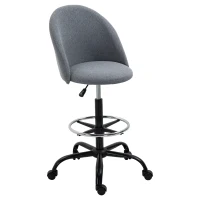 Vinsetto Ergonomic Rolling Drafting Chair for Standing Desk, Linen Office Stool with Adjustable Foot Ring and Steel Base(m-1)