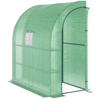 Outsunny 7' x 3' x 7' Lean to Greenhouse, Walk-In Green House, Plant Nursery with 2 Roll-up Doors and Windows, PE Cover and 3 Wire Shelves, Green(m-11)
