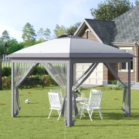 Outsunny 11' x 11' Pop Up Canopy, Instant Canopy Tent with Solar LED Lights, Remote Control, Zippered Mesh Sidewalls and Carrying Bag for Backyard Garden Patio, Gray(m-2)