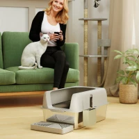 2 Pack High Sided Stainless Steel Litter Box with Metal Scoop & Scoop Holder, for Anti-Urine Leakage, Light Gray(m-8)