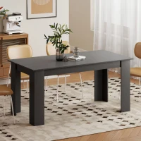 HOMCOM 63" Dining Table for 4-6 People, Modern Rectangular Kitchen Table for Dining Room, Living Room, Black Wood Effect(m-2)