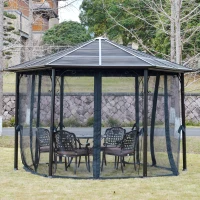 Outsunny 13' x 13' Hexagon Hardtop Gazebo Canopy with Galvanized Steel Roof, Aluminum Frame, Permanent Pavilion Outdoor Gazebo with Netting and Hook, for Patio, Garden, Backyard, Deck, Lawn(m-2)