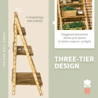 Outsunny 24'' Wooden Plant Stand, 3-Tier Foldable Flower Stand Ladder Display Plant Shelf，Slatted Bottom(m-5)