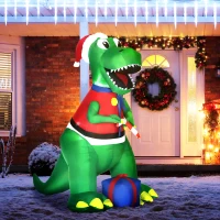 HOMCOM 6ft Christmas Inflatables Outdoor Decorationss Decorations Dinosaur with Christmas Hat, Blow-Up LED Yard Christmas Decor for Lawn Garden Party(m-10)