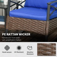 Outsunny 3 Piece Patio Rocking Chair Set, Outdoor Wicker Bistro Set with 2 Oversize Cushioned Porch Rockers and 2 Tier Coffee Table for Garden, Backyard, Blue(m-4)