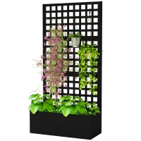 Outsunny Galvanized Raised Garden Bed Planter Box with Trellis for Climbing Plants, Vegetable, Vines, 35" x 16" x 70", Black(m-1)