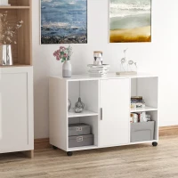 Vinsetto Mobile File Cabinet and Printer Stand for Home Office, Mobile Printer Table with 4 Open Storage Shelves, Door Cabinet, Wheels, White(m-10)