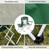 Outsunny Folding Camping Chair with Portable Insulation Table Bag, Two Cup Holders for Beach, Ice Fishing and Picnic, Green(m-6)