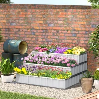 Outsunny 3 Tier Raised Garden Bed Outdoor Metal Patio Planter Box with Gloves, 4' x 4' x 2' for Backyard, White(m-10)