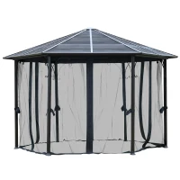 Outsunny 13' x 13' Hexagon Hardtop Gazebo Canopy with Galvanized Steel Roof, Aluminum Frame, Permanent Pavilion Outdoor Gazebo with Netting and Hook, for Patio, Garden, Backyard, Deck, Lawn(m-11)