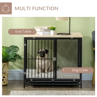 PawHut Dog Crate Furniture with Water-Resistant Cushion Medium Dog Kennel, Oak, 31.5" x 22" x 28"(m-5)