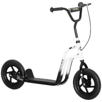 Qaba Kids Scooter, Lightweight Scooter with Adjustable Handlebar, Rear Brake, Kickstand, 12" EVA Wheels, for 5-12 Y, White(m-11)