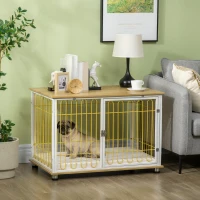PawHut Dog Crate with Soft Washable Cushion, Lockable Front Door, for Small Medium Dogs, Oak(m-10)