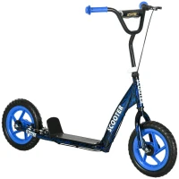 Qaba Kids Scooter with Adjustable Handlebar, Kids Kick Scooter with Non-slip Footplate, Rear Brake, 12" EVA Wheels, Blue(m-1)